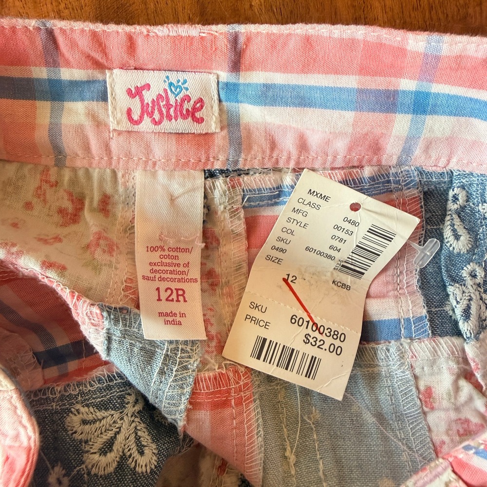 Justice Girls Pink/Denim Patchwork Shorts Size 12R NWT - Picture 4 of 4